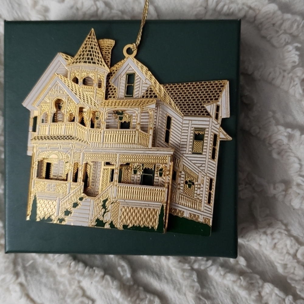 Shelias House Brass Gold and White Victorian House Ornament 1995 First Edition